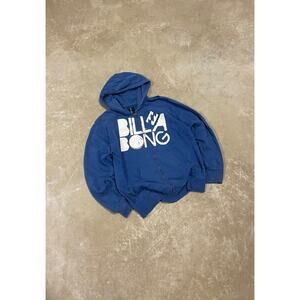 Billabong Hoodie Men’s Medium Blue Full Zip Fleece Spellout Surf Skate Y2K Style